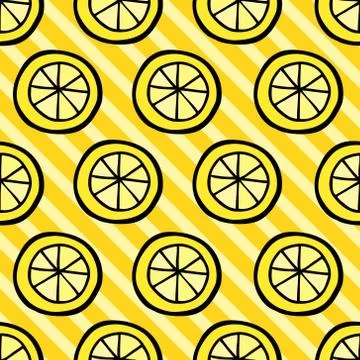 Seamless pattern with lemon on stripped background Stock Illustration