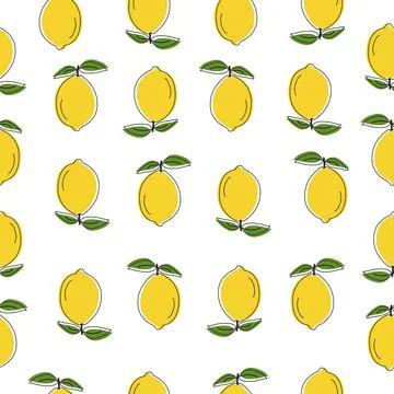 Seamless pattern with lemon on white background. Juicy citrus flat vector Stock Illustration