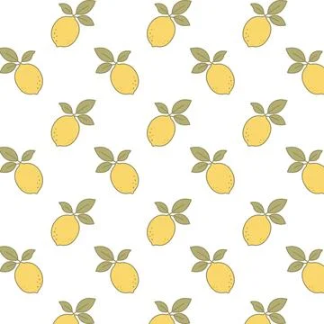 Seamless pattern with lemons and green leaves on a white background. Summer.. Stock Illustration