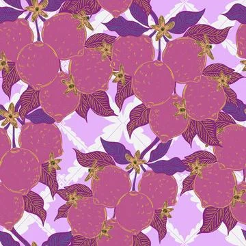 Seamless pattern with lemons and leaves on a branch in a hand-drawn line art  Stock Illustration