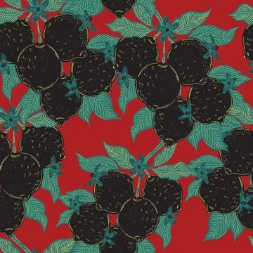 Seamless pattern with lemons and leaves on a branch in a hand-drawn line art  Stock Illustration