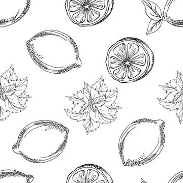 Seamless pattern with lemons and mint. Stock Illustration