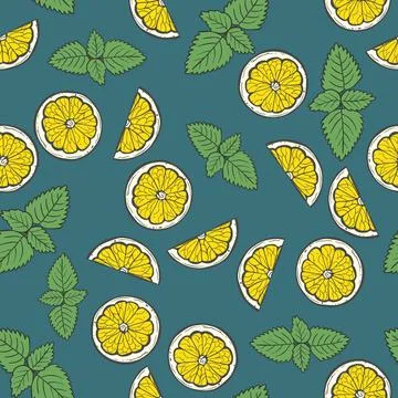 Seamless pattern with lemons and mint. Illustrazione stock