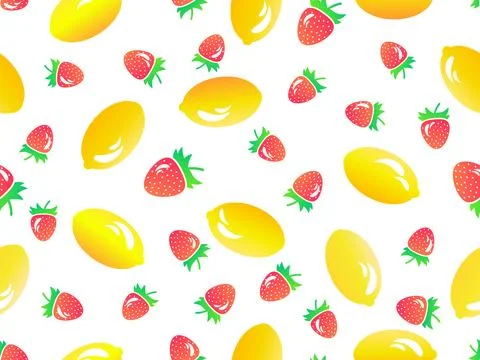 Seamless pattern with lemons and strawberries in 3d style. Summer fruit mix.. Stock Illustration