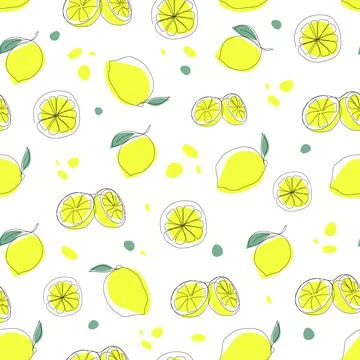 Seamless pattern with lemons. Continuous one line drawing. Stock Illustration