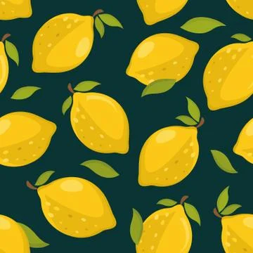 Seamless pattern with lemons on a dark background Stock Illustration