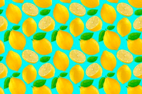Seamless pattern with lemons. Lemon isolated on blue background. Stock-Fotos