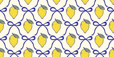 Seamless pattern with lemons in Mediterranean style Stock Illustration