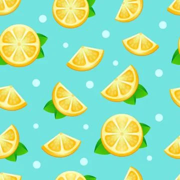 Seamless pattern with lemons, vector illustration. Slices of lemon on the t.. Stock Illustration