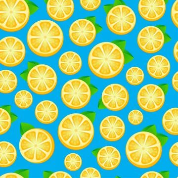 Seamless pattern with lemons-vector illustration. Slices of lemon on a blue.. Stock Illustration
