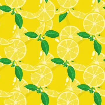 Seamless pattern with lemons on white background. Organic fruit. Cartoon styl Stock Illustration
