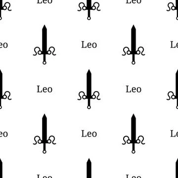 Seamless pattern with leo zodiac sword sign. Zodiacal weapon. Vector. Stock Illustration