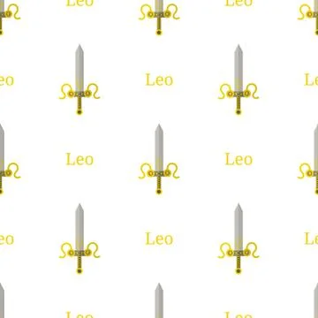 Seamless pattern with Leo zodiac sword sign. Cartoon zodiacal weapon. Vector. 스톡 일러스트