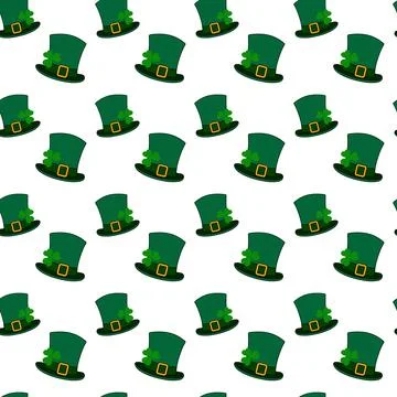 Seamless pattern of leprechaun hats and shamrock under buckle ribbon. Design Stock Illustration