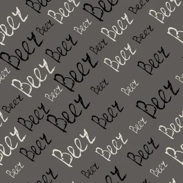 Seamless pattern with lettering Beer. Vector hand drawn illustration. Stock Illustration