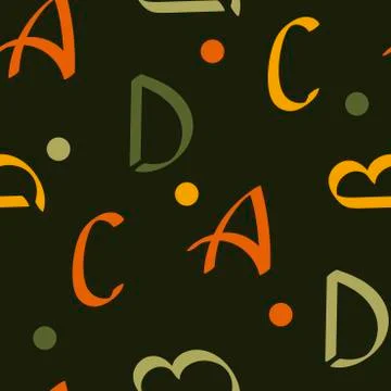 Seamless pattern with Letters and Polka dot . Hand drawn background. Can be used Stock Illustration