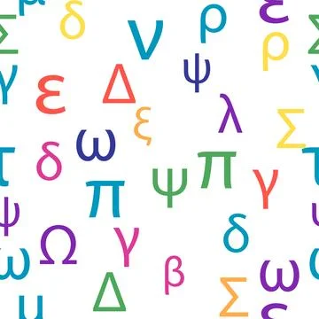 Seamless pattern Letters and symbols of the Greek alphabet. Bright Greek alph 库存插图