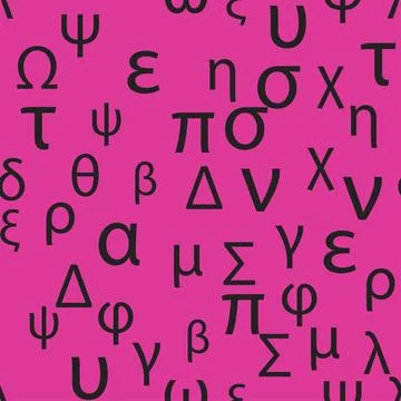 Seamless pattern Letters and symbols of the Greek alphabet. Bright Greek alph Stock Illustration