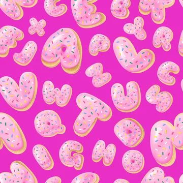 Seamless pattern with letters donuts Stock Illustration