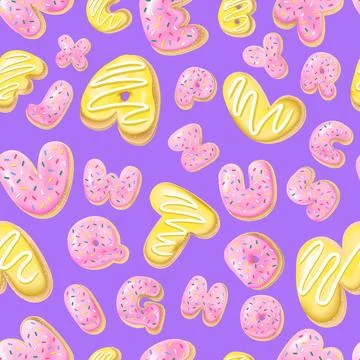 Seamless pattern with letters donuts Stock Illustration