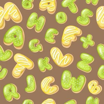 Seamless pattern with letters donuts Stock Illustration