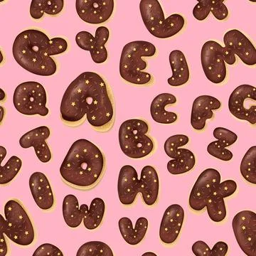 Seamless pattern with letters donuts Stock Illustration