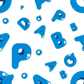 Seamless pattern, letters in the style of bubbles, blue and cyan Stock Illustration
