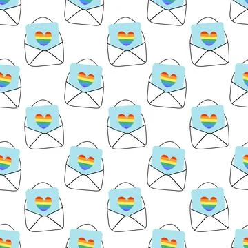 Seamless Pattern with LGBT Envelope and Heart Rainbow. LGBTQ. Stock Illustration