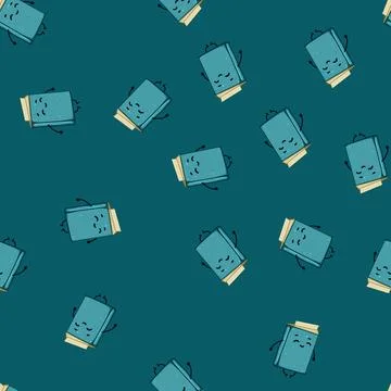 Seamless pattern library book character cartoon vector Stock Illustration