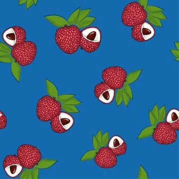 Seamless Pattern , Lichee on Blue Background 스톡 일러스트