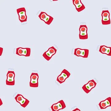Seamless pattern lid ketchup bottle cartoon vector Stock Illustration