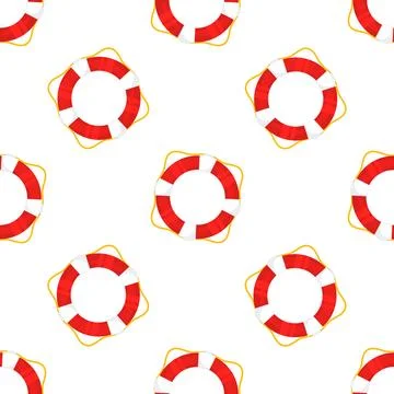 Seamless pattern of lifebuoy ring floating on white background representing Illustrazione stock