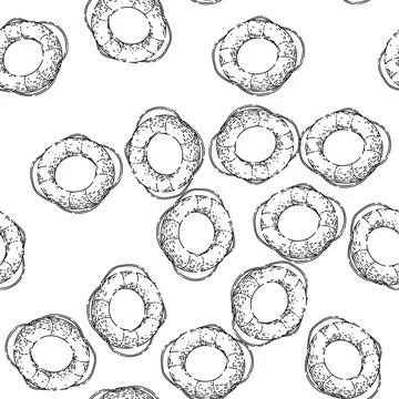 Seamless pattern lifebuoy ring sketch hand drawn Ilustração Stock