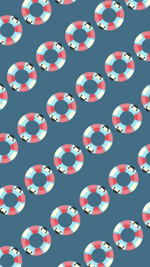Seamless pattern of lifebuoy rings on a dark blue background animation Stock Footage 334238503
