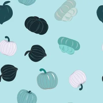 Seamless pattern with light blue and teal pumpkins Stock Illustration