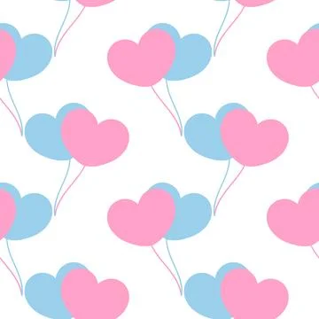 Seamless pattern of light blue and pink heart shaped balloons Stock Illustration
