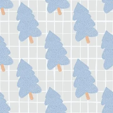 Seamless pattern with light blue christmas trees on chequered background in l Stock Illustration