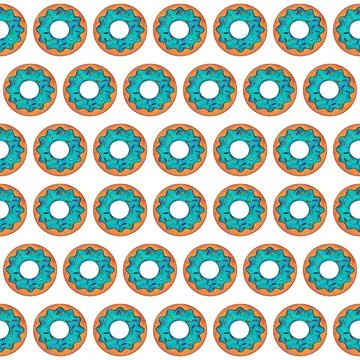 Seamless pattern of light blue donuts on a white isolated background Stock Illustration