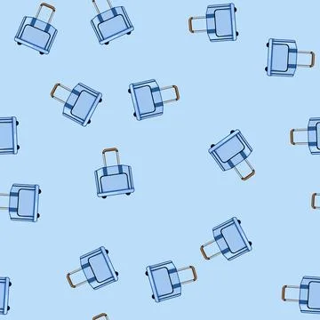 Seamless pattern Light blue travel bag with wheels and handle Illustration