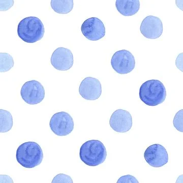Seamless pattern of light blue watercolor circles on a white background Stock Illustration
