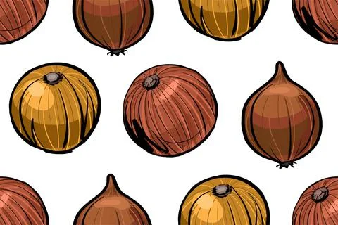 The seamless pattern is light. Brown onion plants, vegetable root. Stock Illustration