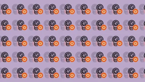 Seamless Pattern of Light Bulb Icons with Power Symbol. Stock Footage 325386606