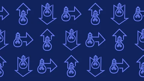 Seamless pattern of light bulb icons combined with directional arrows Stock Footage 335874747