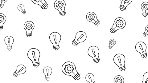 Seamless Pattern of Light Bulb Icons with Gears and Exclamation Marks Stock Footage 345539434