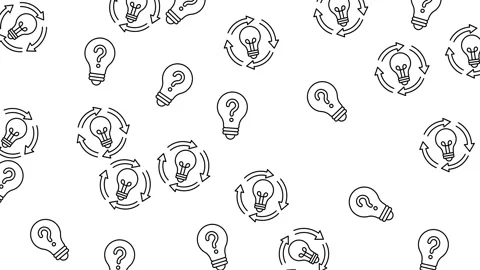 Seamless Pattern of Light Bulb Idea Icons and Question Marks for Creativity Stock Footage 345539428
