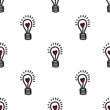 Seamless pattern with light bulbs with a heart Stock Illustration
