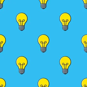 Seamless pattern with light bulbs in pop art style Stock Illustration