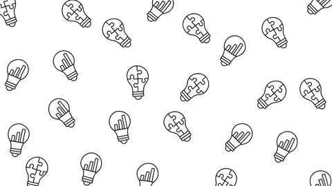 Seamless Pattern of Light Bulbs with Puzzle Pieces and Business Growth Charts Stock-Footage 345539435