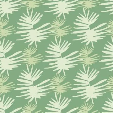 Seamless pattern with light foliage tropical shapes. Light green background.  스톡 일러스트