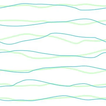Seamless pattern with light green and blue wave stripes on white background Stock Illustration